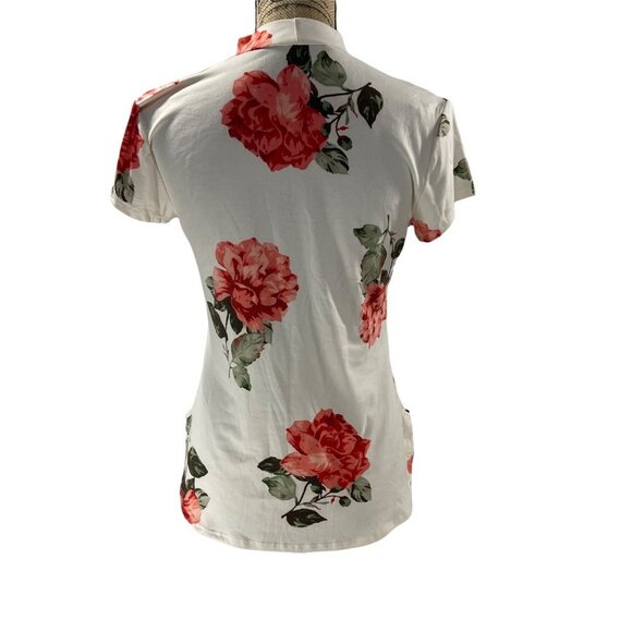 Trendy Land Women's Floral Scoop Neck Top Pink white Neck Cutouts Size Medium - Picture 2 of 6